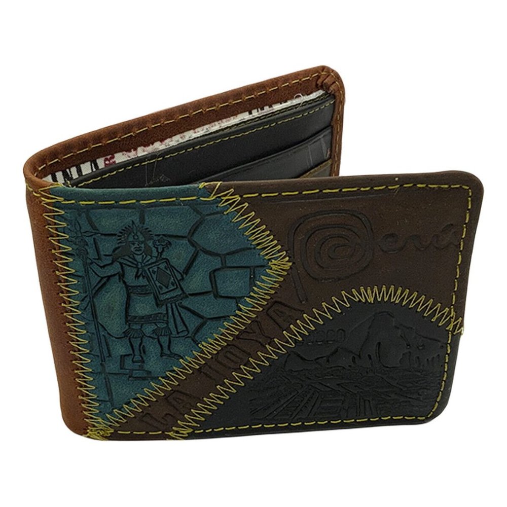 NWT CUSCO MACHU PICCHU PERU SOUVENIR MEN'S EMBOSSED BROWN LEATHER BIFOLD WALLET-